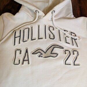 Hollister LOGO Hoodie Cream Sweatshirt Size L "HOLLISTER CA 22"